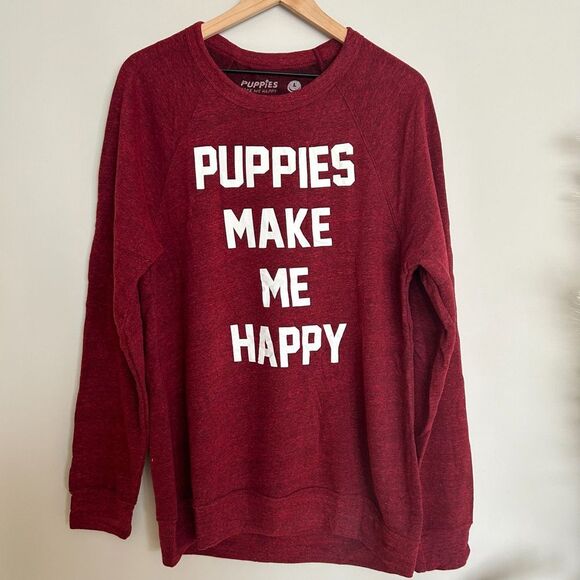 Puppies Make Me Happy Maroon Sweatshirt - Picture 1 of 8